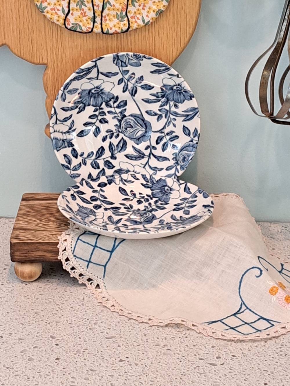 2 Blue Peony Earthenware/Stoneware Saucers